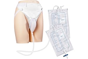 OPSTRA YEE Wearable Urine Collector Set with Silicone Catching Capsule, 1.2M Flexible Catheter, Comfortable Cotton Pants, 1000ml & 2000ml Collection Bags for Men White