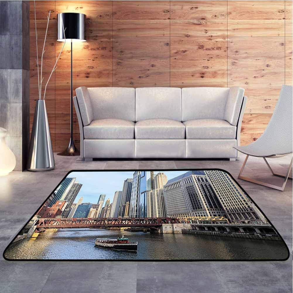 Modern Area Rug The Chicago River Between The Great Lakes and The Mississippi Valley Waterways Fashionable and Affordable Rugs Maximum Absorbent Soft, 6 x 9 Feet