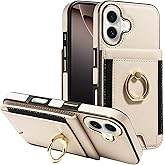 S. Tedazo for iPhone 16 Wallet Case with Credit Card Holder and 360° Rotation Ring Stand, RFID Block Flip Leather Shockproof Cover for iPhone 16-Beige