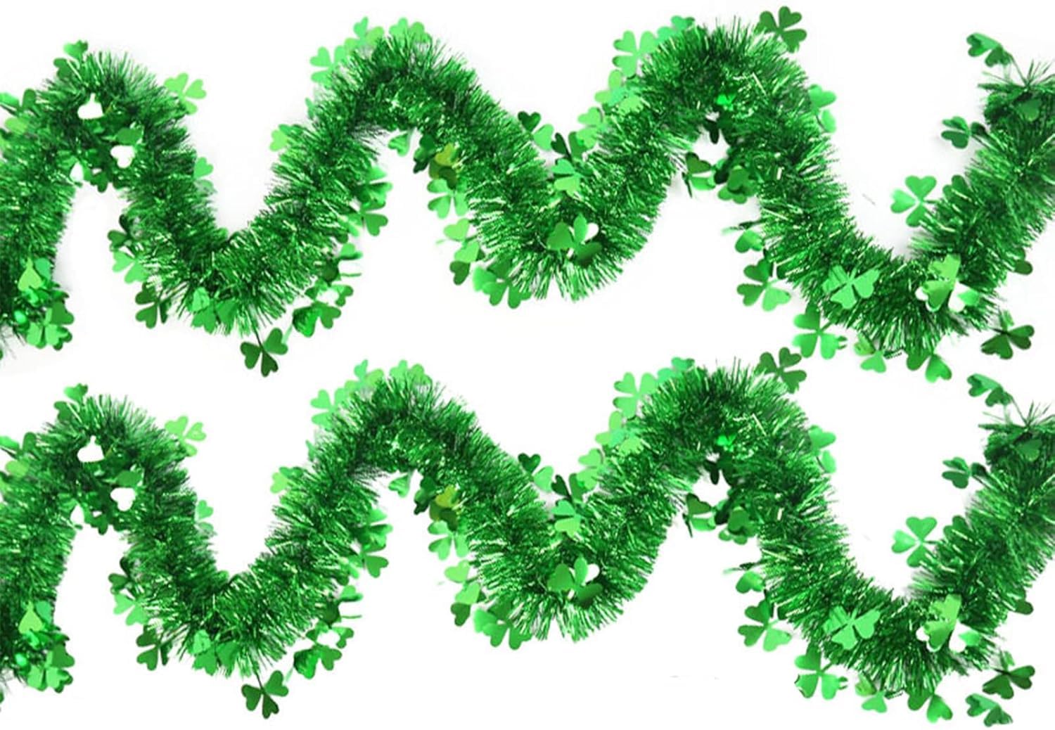 St Patricks Day Tinsel Garland Decorations for Tree - 2Pcs/4M Shamrock Green Tinsel St Patrick's Day Decorations,Irish Metallic Chunky Tinsel for Indoor Outdoor Wall Door Window Irish Party Supplies