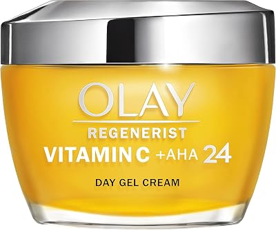 Olay gel creme de dia anti-manchas vitamina c + aha24, com vitamina c, aha e niacinamida (vitamina b3) para um tom de pele brilhante e uniforme em 14 dias, fragrância cítrica, 50 ml
