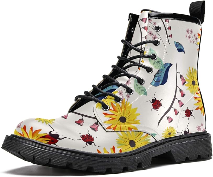 MAPOLO Men's High Top Boots Lace Up Spring Yellow Flowers Blooming
