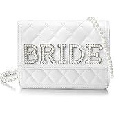 Eccliy Wifey Gift Mrs Bride White Leather Bag with Pearl Chain Clutch Evening Bag for Wedding Anniversary