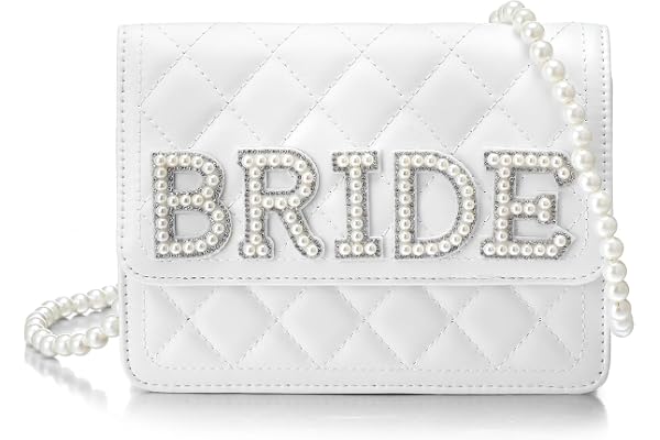 Eccliy Bride Purse White Clutch Wifey Gift Mrs Bride Purse with Pearl Chain for Wedding Day Bridal Shower Gift Bachelorette
