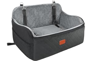 Lealchum Dog Car Seat Up to 55lb,2 Clip-On Safety Adjustable Leashs Car Dog Bed for 2 Small Dogs,Fully Detachable and Washable Pet Car Seat with 2 Storage Pockets,Easy to Install(Black/Grey, Large)