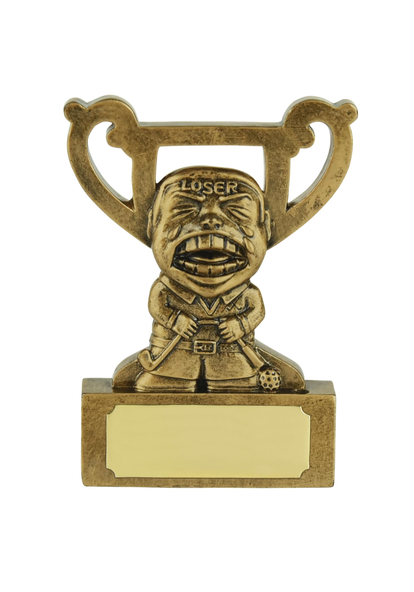 SilverTrophy: Golf Loser Gold Trophy - Humorous Failure Prize, Novelty, Terrible Performance, Worthless, Joke, Cartoon Emoji, Loser, Cheat, Silly, Idiot, Golf Holiday, Competition.