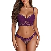 Avidlove Lingerie for Women Lace Strappy Underwear V Neck Bra and Panty Sets 2 Piece Bralette Outfits