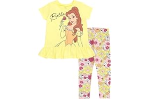 Disney Princess Frozen Moana Little Mermaid Floral Girls T-Shirt & Leggings Outfit Set Toddler to Big Kid Sizes (2T - 14-16)