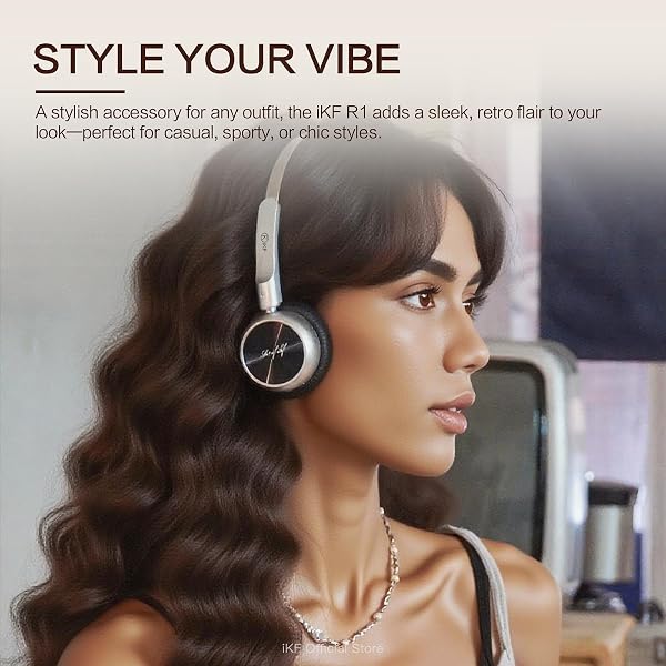 IKF R1 WIRELESS BLUETOOTH HEADPHONES, RETRO CLASSIC LIGHTWEIGHT HEADSET, BUILTI-IN MIC, 60H PLAYBACK, DUAL DEVICE CONNECTIVITY, LOW LATENCY, APP CUSTOMIZATION,THROWBACK 80S 90S,OOTD, BLACK