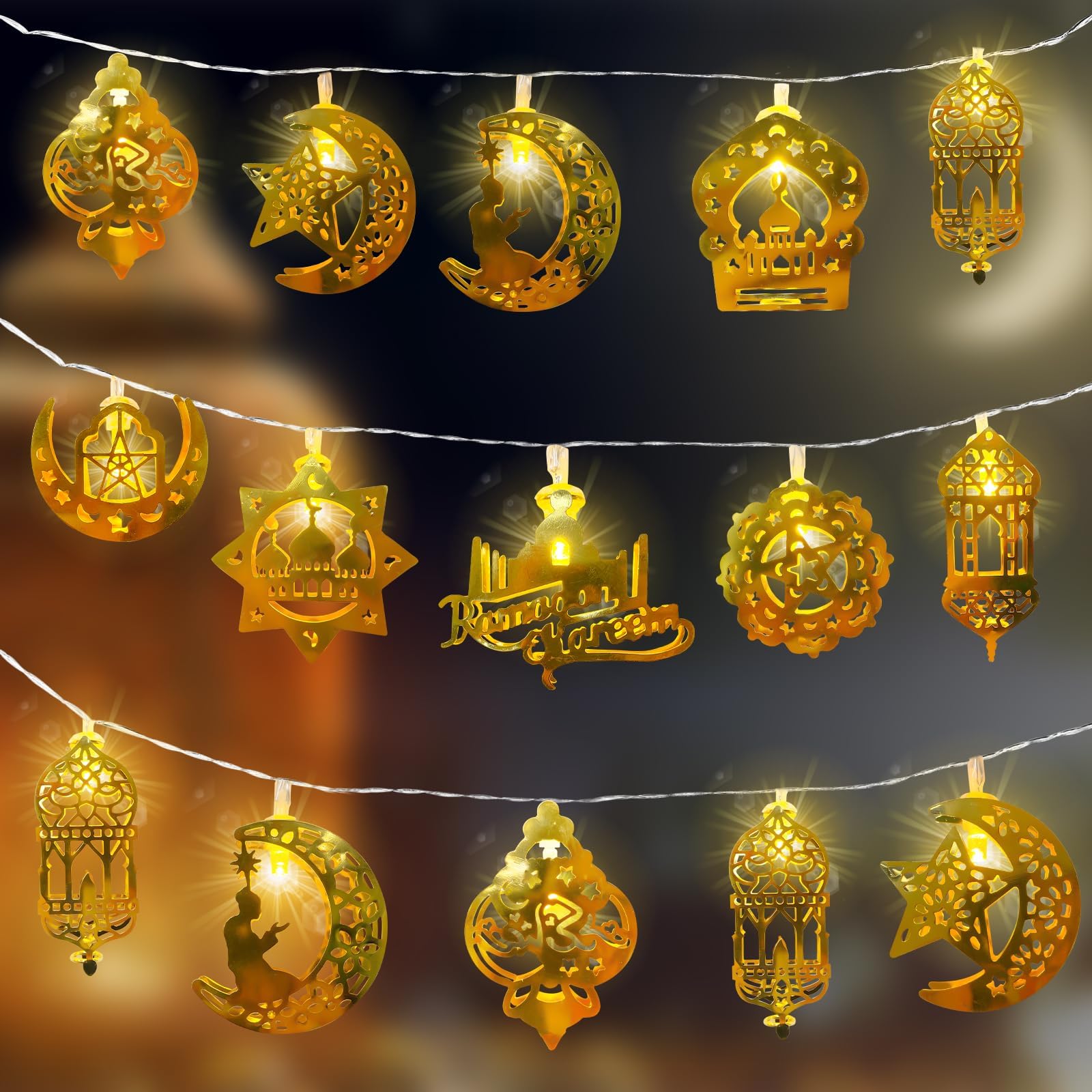 KYIZVE 3 Meter 20 LED Ramadan Eid String Lights, 2 Modes Eid Fairy Lights for Ramadn Decorations, Ramadan Lights for Eid Mubarak Decorations Home,Outdoor,Indoor 9.8Ft Long