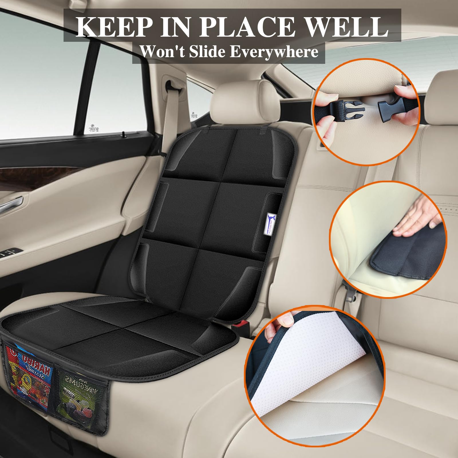 Car Seat Protector, Non-Slip Rubber Padded Backing Seat Protector for Child Seats, Waterproof Thickest Padding Car Seat Protector Under Baby Seat - No Imprint (Black-Ⅰ-1pcs)