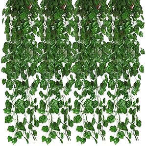 Kalolary 78 Ft 12 Strands Artificial Ivy Garland Leaf Vines Plants Greenery, Hanging Fake Plants, for Wedding Backdrop Arch Wall Jungle Party Table Office Decor (Watermelon Leaf)…