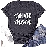 Dog Mom Shirts for Women Cat Dog Paw Graphic O Neck Short Sleeve Gifts Girls Heart Tee Tops
