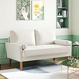 Vesgantti Small 2 Seater Sofa Beige Velvet with Wood Legs view 3
