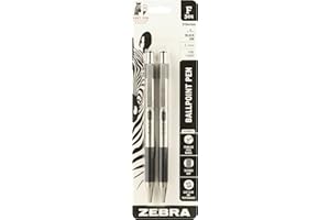 Zebra Pen F-301 Black Ballpoint Fine Point 0.7mm Stainless Steel Retractable Ballpoint 2-Pack – Easy-Glide Ink, Non-Slip Grip