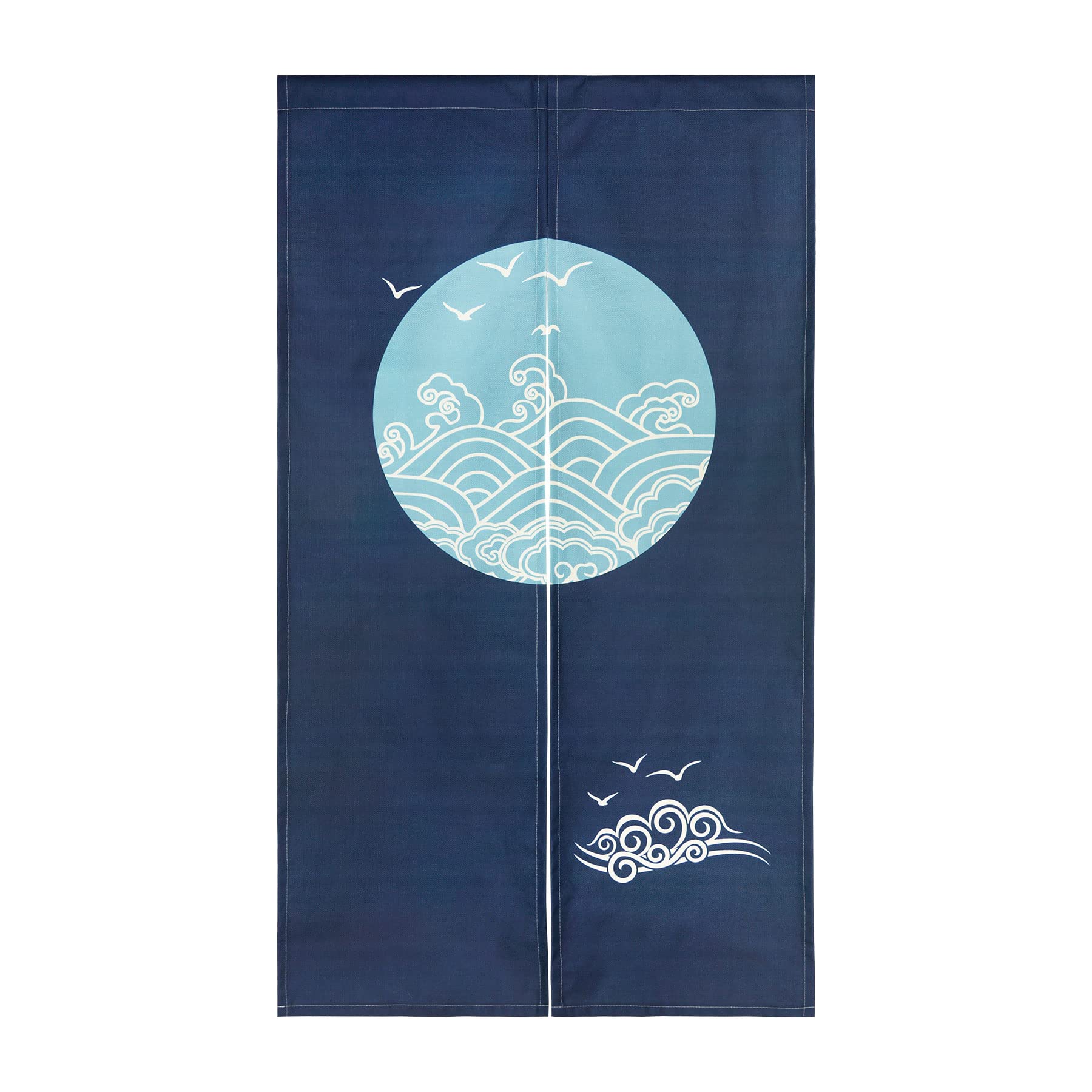 LIGICKY Noren Doorway Curtain Japanese Style Wave Birds Printed Cotton Linen Window Treatment Door Tapestry for Home Decoration 85 x 150 cm,Navy Blue