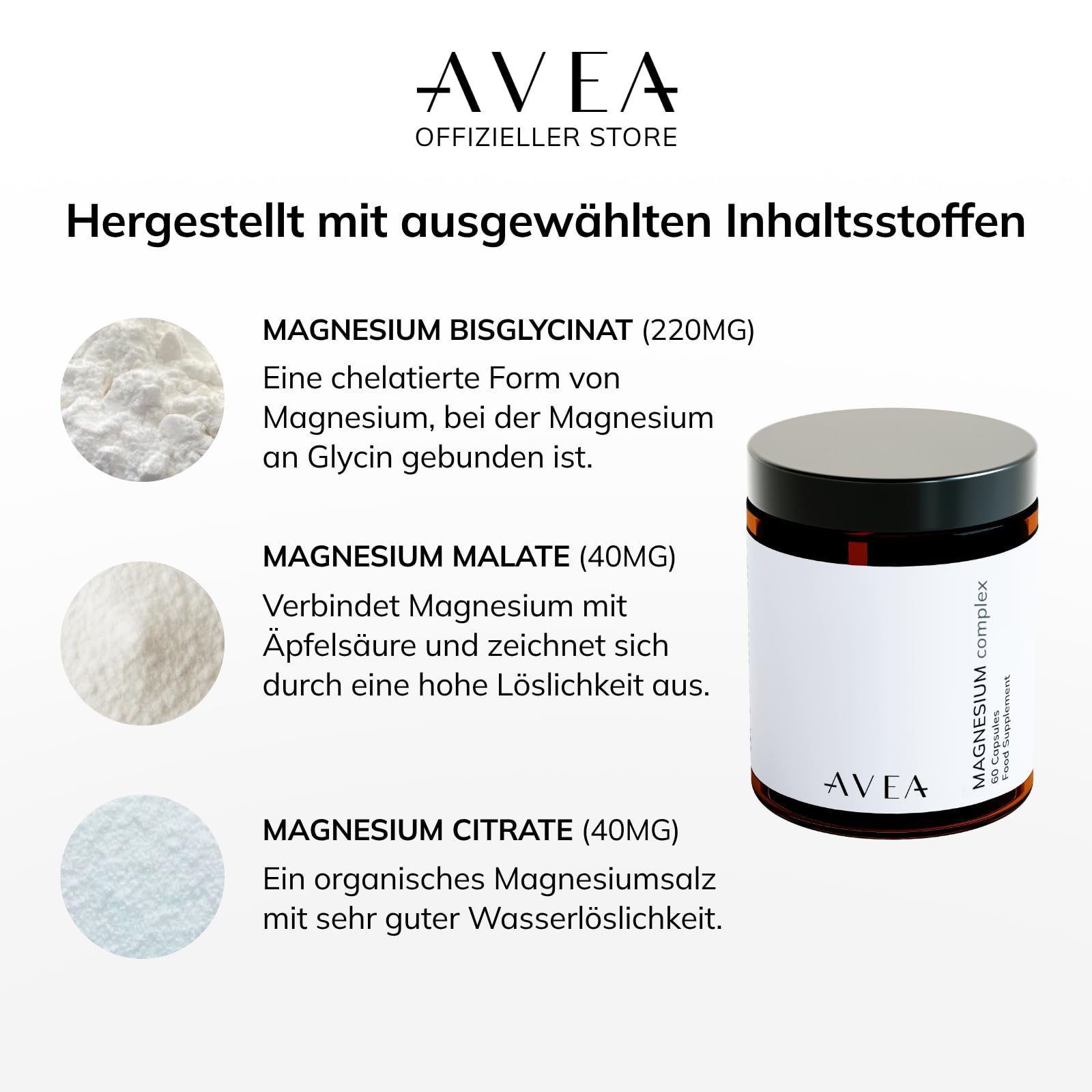 AVEA Magnesium Komplex Kapseln 3-in-1 (300mg) – Mit Magnesium Bisglycinat, Magnesium Malat & Citrat – Für Energielevel, Reduzierung von Müdigkeit & Erschöpfung sowie Muskel- & Nervenfunktion 3