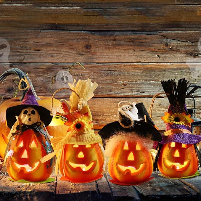 Unomor 4PCS Halloween Pumpkin Decorations, Light Up Foam