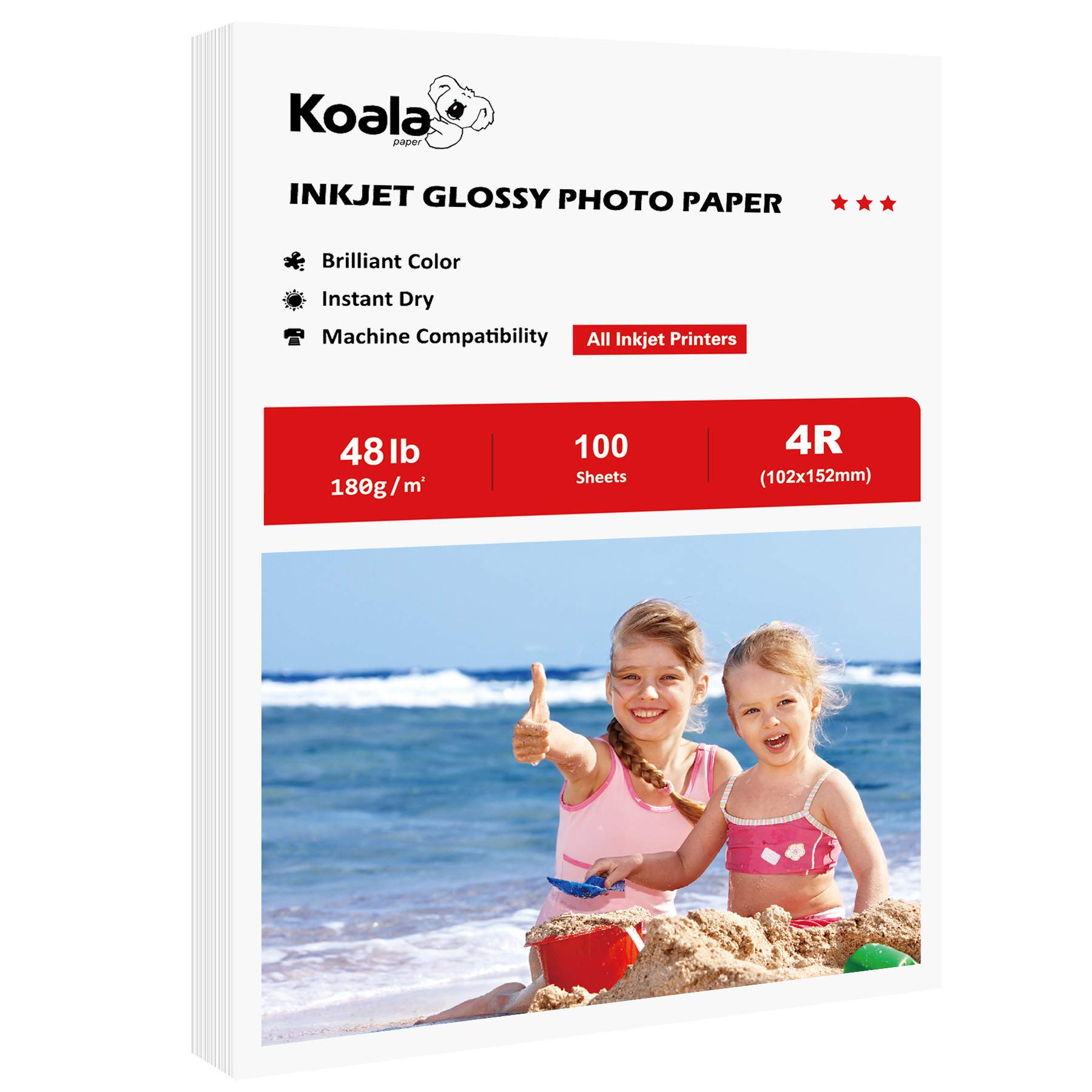 Photo 1 of Koala Glossy Inkjet Photo Paper 4X6 Inches 48lb 100 Sheets Professional Glossy Photographic Paper Compatible with Inkjet Printer Use DYE INK 180GSM