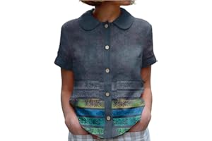 GENERIC Peter Pan Collar Shirt Women Button Up Shirts Business Casual Lightweight Short Sleeve Blouse 2025