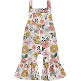 ZAXARRA Toddler Girl Fall Clothes Floral Baby Girl Bell Bottom Jumpsuit Baby Girl Overalls Flare Leg Jumpsuit