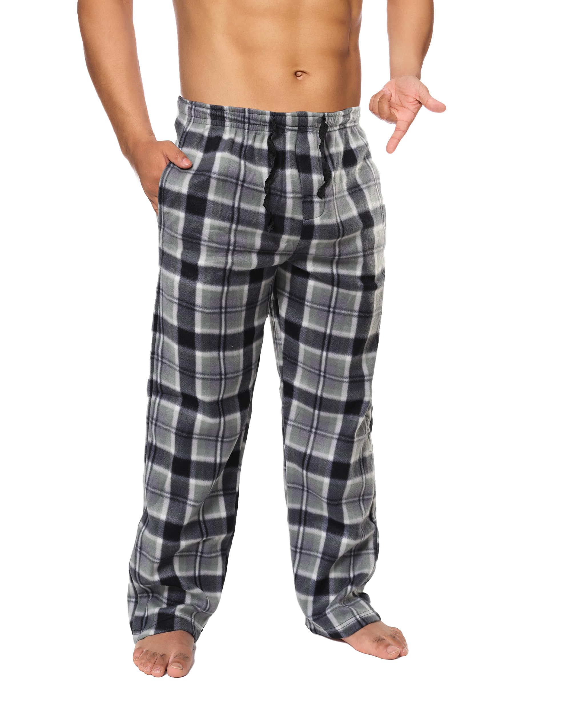 Active Club Plaid Fleece Pajama Pants Big and Tall - Mens Lounge Pants With Pockets - PJ Bottoms (Black & White, 2X)