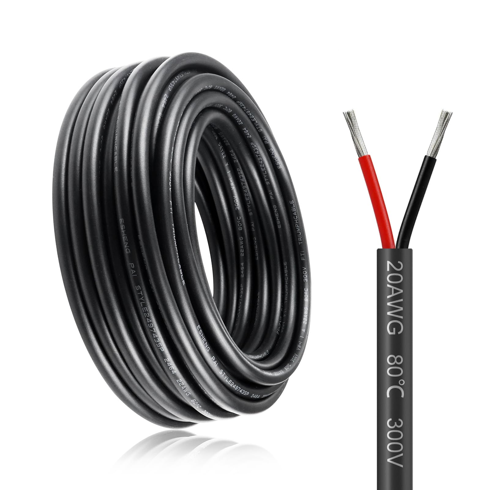 30M 20AWG 2-Core 0.5mm² Extension Cable for 5V/12V/300V Low-Voltage Outdoor Landscape Lighting, Tinned Copper Wires