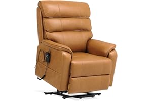 DYNOX Big Tall Man Large-Wide Power Dual Motor Lift Recliners Chairs for Elderly Lay Flat Lift Chair with Infinite Positions, Heat & Massage, Supports 400 LBS(9298,Genuine Leather,Camel)