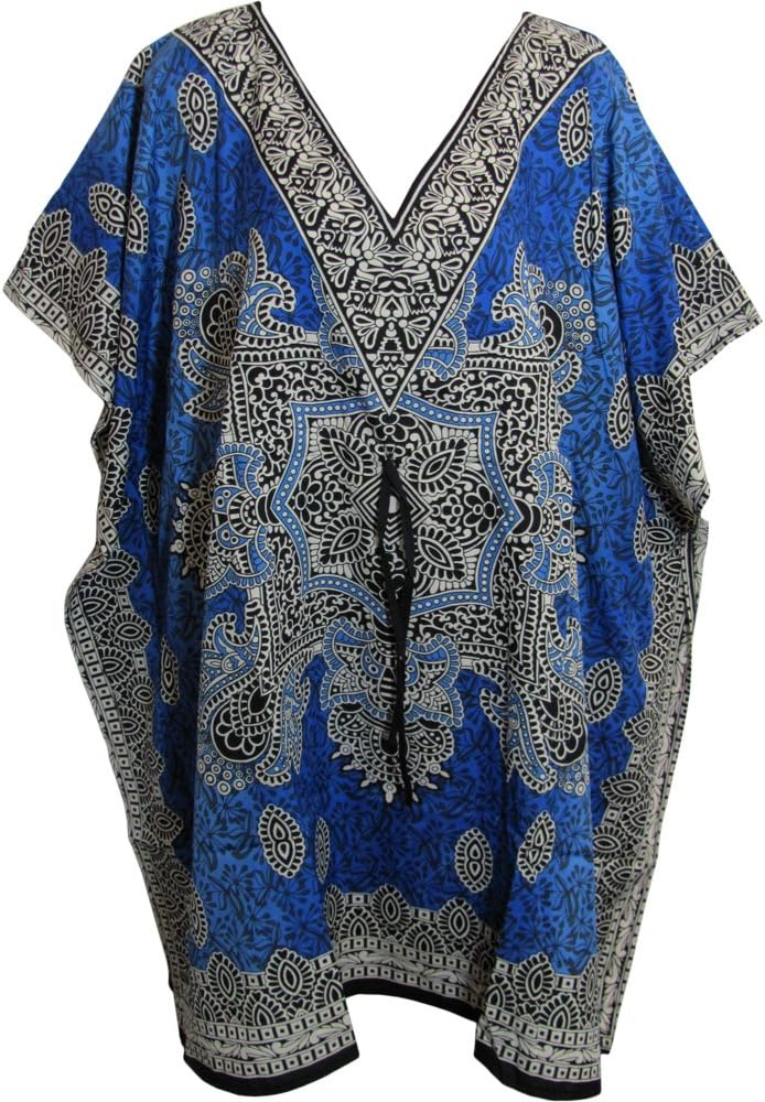 Missy Plus Bohemian Gypsy Crepe Caftan Coverup Poncho Tunic Dress Paisley