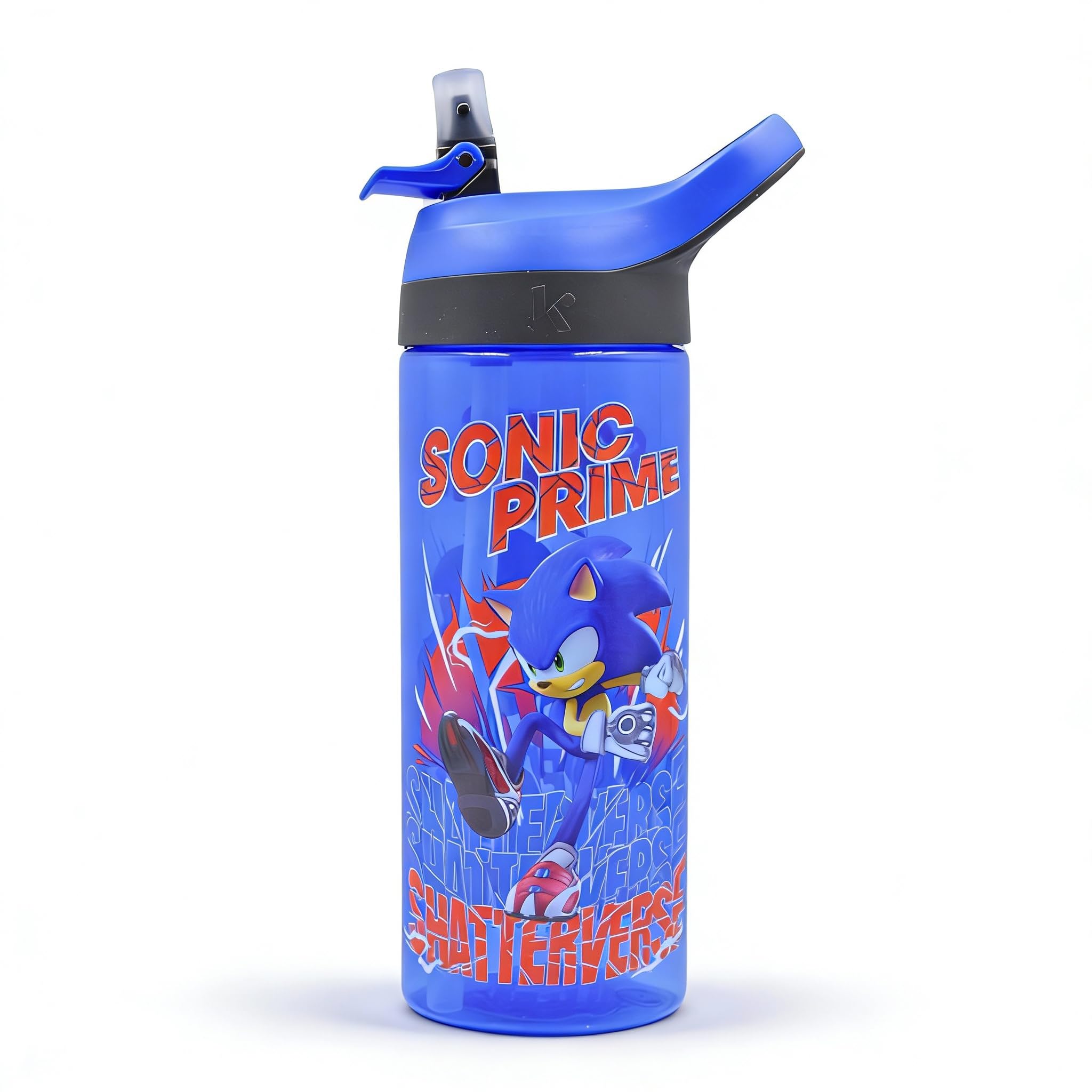 HOX SONIC PRIME Reusable BPA free Kids Atlantic Water Hydration Bottle with built in Carry Loop, Flip Up Spout and removeable straw - 600ml, Blue