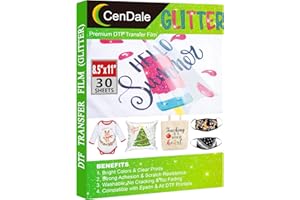 CenDale Glitter DTF Transfer Film - 8.5"x11" 30 Sheets Colorful Glitter DTF Film for Sublimation Hack, Direct to Film Printing on Light & Dark T-Shirts Textile, Hot & Cold Peel DTF Paper