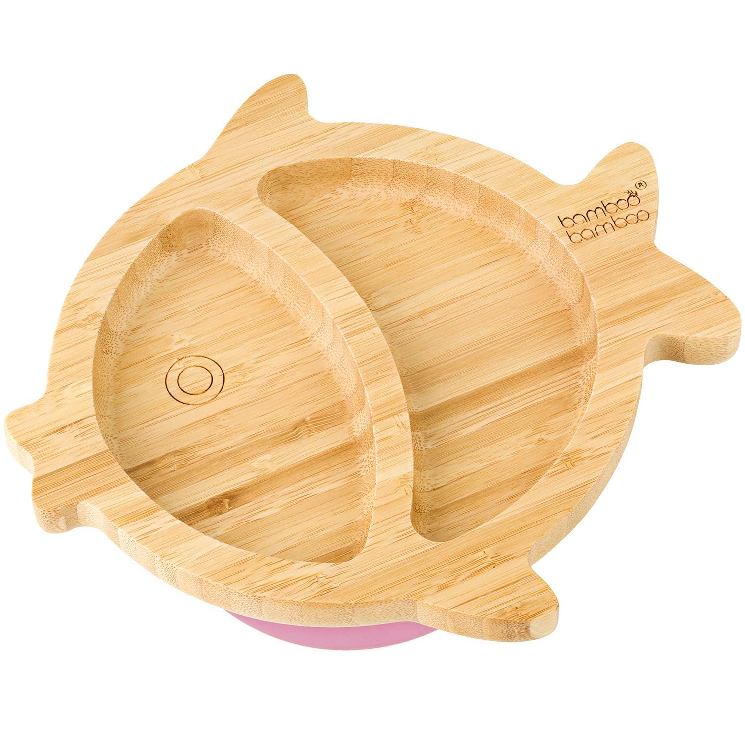 bamboo bamboo Baby and Toddler Plate with Secure Suction for Feeding and Weaning, Bamboo Fish Plate, Suction Plates for Babies from 6 Months (Fish, Pink)