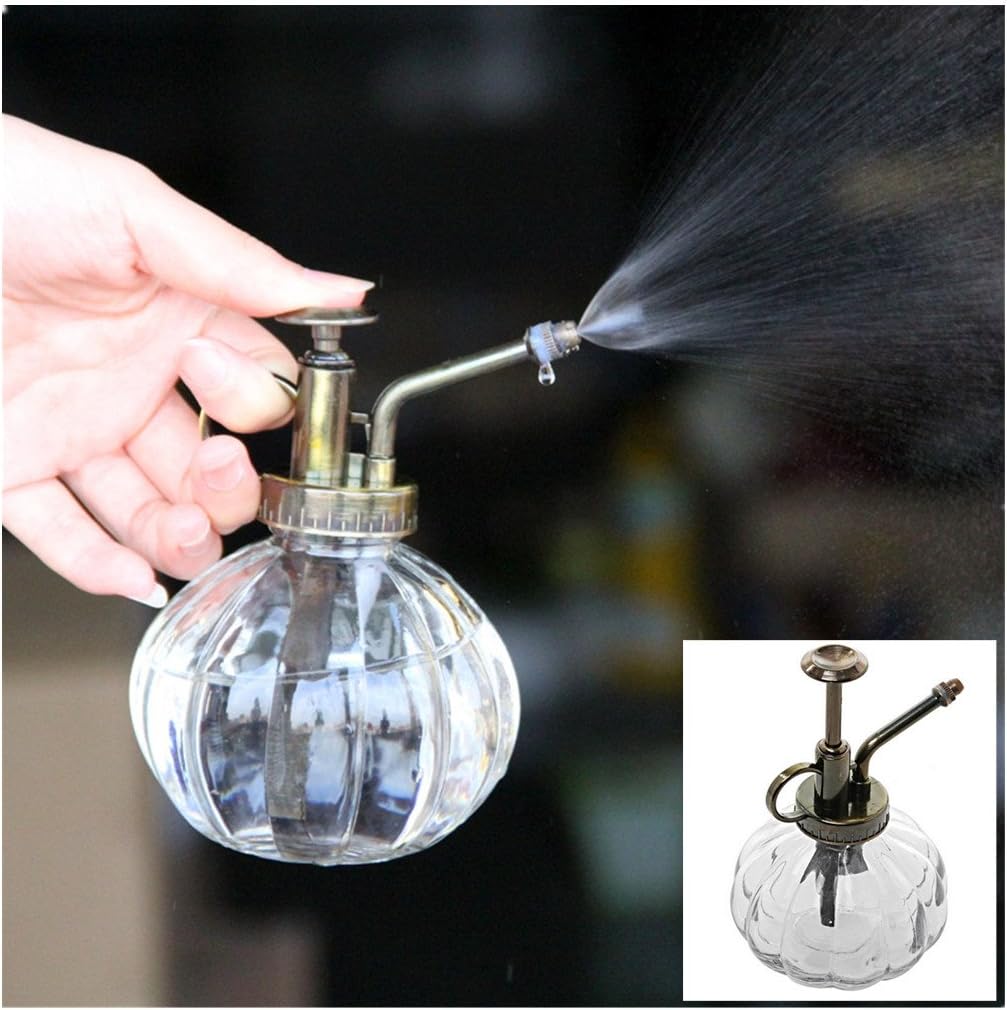 ShareCool Vintage Glass Pumpkin Watering Can Pot Plant Mister Bottle with Top Pump (Natural), Bronze, 230 ml - Image 3