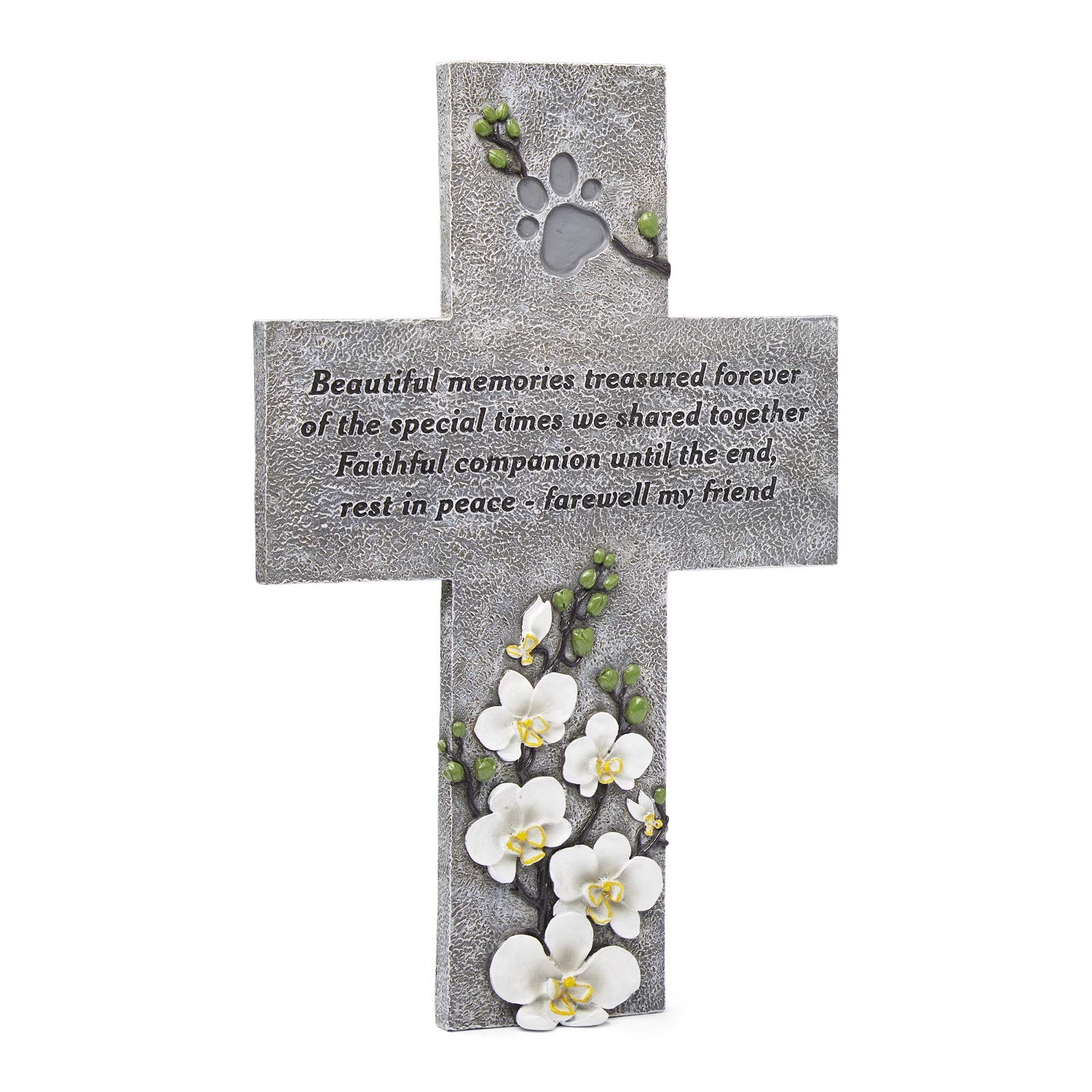 Orchid Valley Dog or Cat Weatherproof Grave Marker Cross or Headstone for The Garden or Yard. Outdoor Paw Print Memorial or Sympathetic Pet Loss Remembrance Gift
