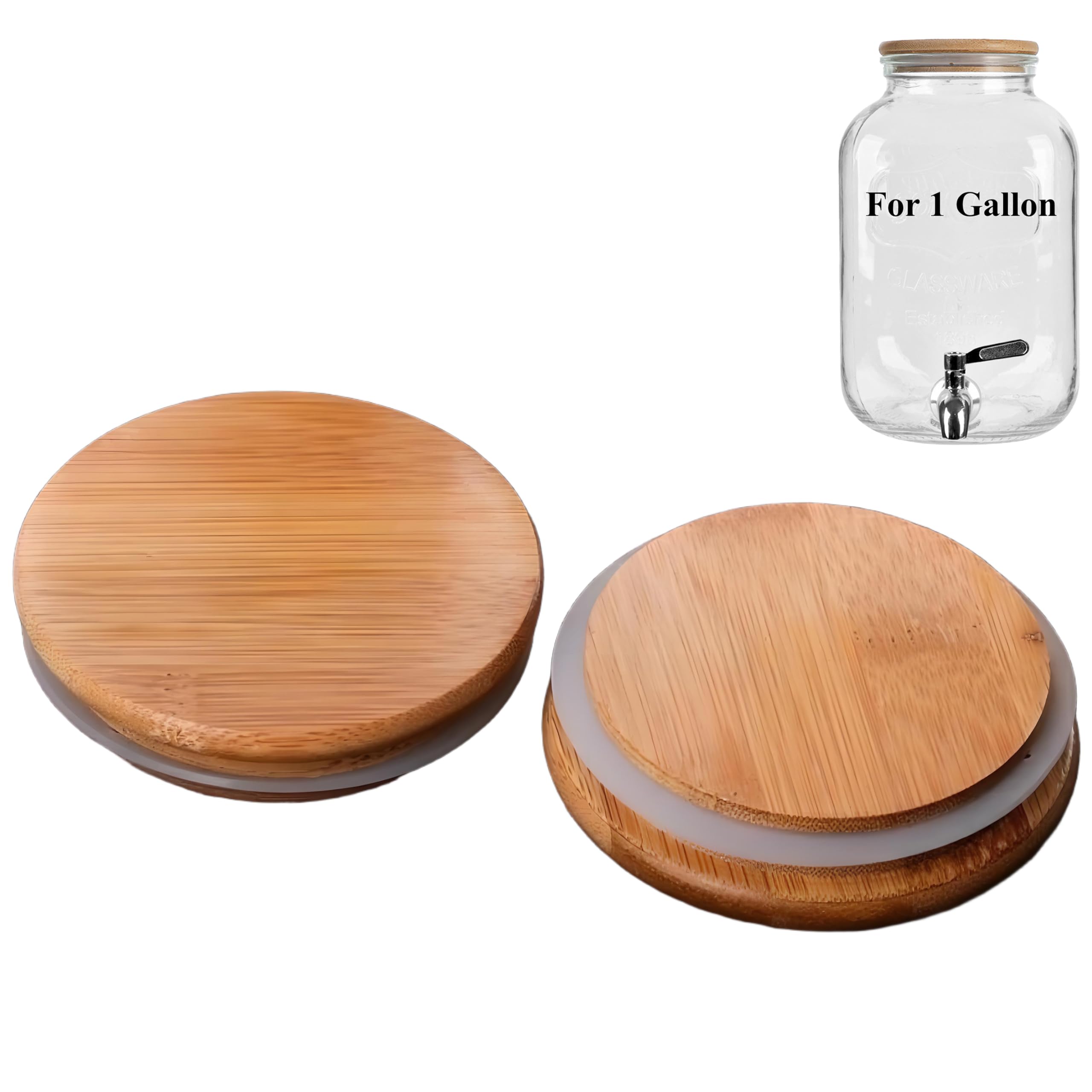 Photo 1 of Replacement Lids Only - Fits INNER DIAMETER 3.54"-4.02" (90-102mm) Jars - Compatible with Some 1-Gallon Dispenser - 2 Pack Bamboo Lid with Silicone Seal