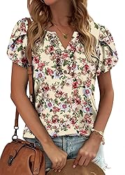 KISSMODA Women's Tunic Tops Casual V Neck Short