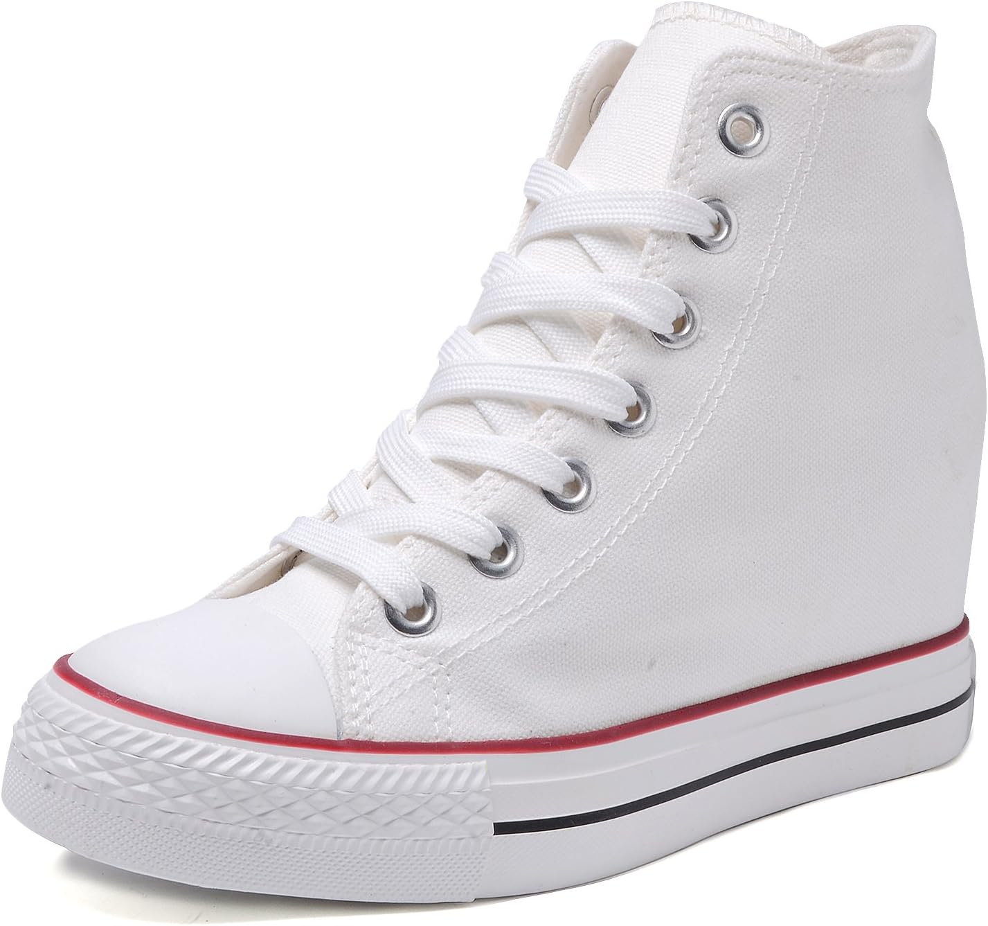 Catata Womens Casual Canvas Shoes Lace Up High Top Hidden Heeled Wedges Platform Fashion Sneakers