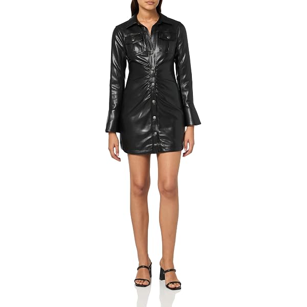 alice and olivia miranda vegan leather dress Alice & Olivia Miranda Vegan Leather Short Sleeve Mini Dress