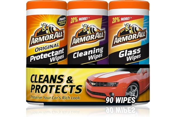 Armor All Protectant, Glass and Cleaning Wipes, Wipes for Car Interior and Car Exterior, 30 Count Each (Pack of 3)