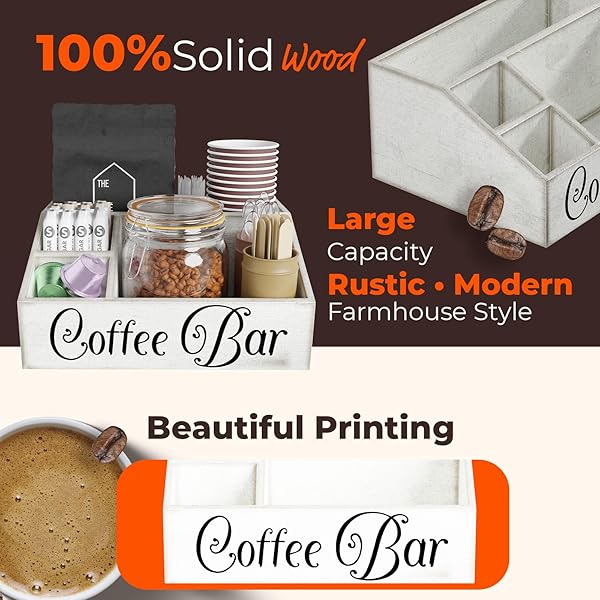 ESPRESS IMPRESS WOODEN WHITE LARGE COFFEE STATION ORGANIZER FOR COUNTERTOP | FARMHOUSE STYLE STORAGE KIT FOR A PERFECTLY ORGANIZED COFFEE BAR | ACCESSORIES ORGANIZER FOR CUPS, COFFEE PODS, SUGAR, ETC