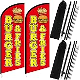 Mindsoft 2 Pcs Burgers and Fries Feather Flag Kit, 7ft Advertising Swooper Flag Banner with Pole Feather Banners Sign for Business Store Restaurant