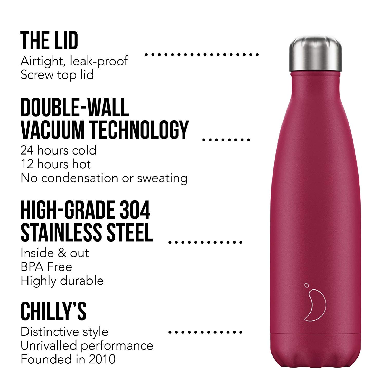 Botellas Chillys | Estanqueidad, sin fugas | Acero inoxidable sin ...