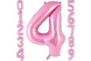 AIQINHU Pink Number 4 Balloon 40 Inch, Big Large Foil Helium Number Balloons, Jumbo Giant Mylar Number 4 Balloons for 4 Year Old Birthday Party Decorations Supplies Anniversary Celebration
