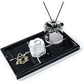 Amauto Natural Marble Vanity Tray Genuine Stone Storage Perfumes Tray Real Luxurious for Home Decor Bathroom/Vanity/Dresser Non-Resin/Non-Ceramic (Black)