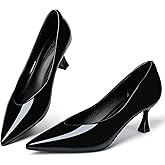 DssXUxx Women's Kitten High Heels 2 Inch Pointed Toe Leather Pumps Comfortable Slip On Wedding Party Work Pumps Shoes