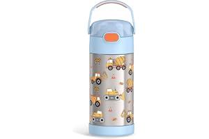 THERMOS FUNTAINER Water Bottle with Straw, 12oz, Construction | Kids Stainless Steel Insulated Water Bottle, Keeps Drinks Cold Longer for School & Play, BPA-Free product image