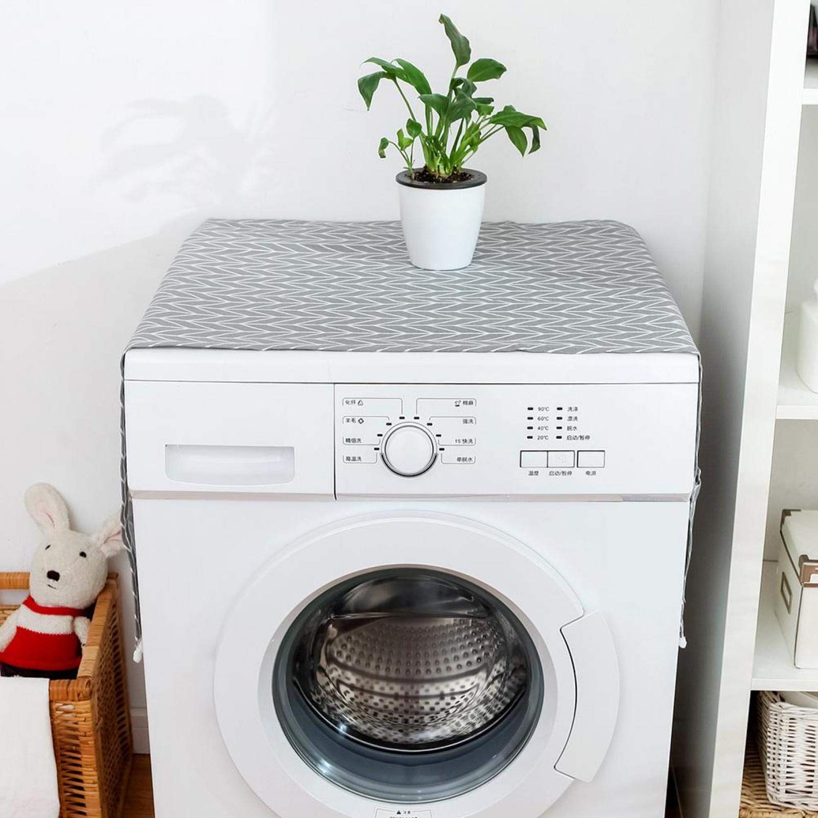 Raguso Gray Fridge Dust Cover Cotton Linen Dustproof Cover Multi-Purpose Machine Top Dustproof Cloth with Side Storage Pockets for Washing Machine Single-Door Fridge (70 * 170cm 67x28inch)