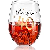 Patelai 40th Birthday Wine Glass to 40 Years 40th Birthday Gifts Fabulous Gold Stemless Wine Glass for Women and Men Present Party Wedding Anniversary Party Decorations, 17 oz Stemless
