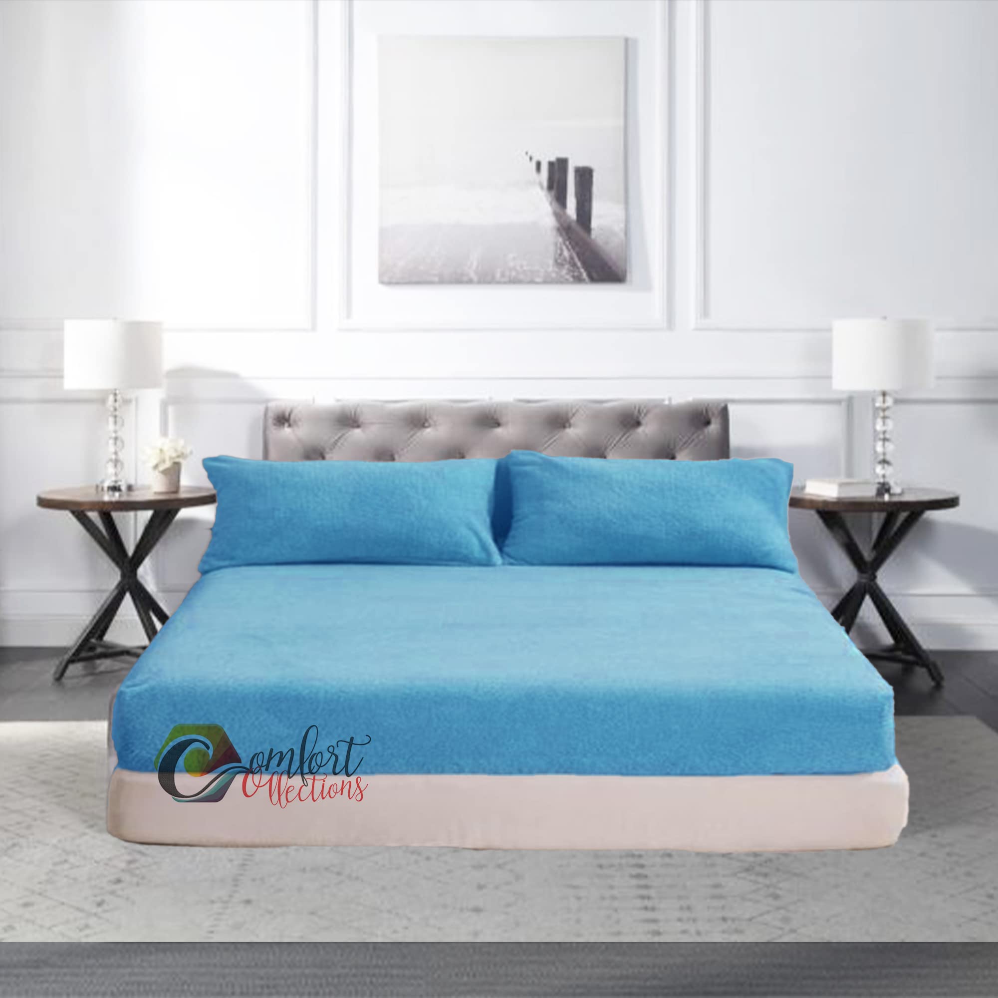 Extra Deep Fitted 30cm Teddy Fleece Fitted Bed Sheet Plain Thermal Warm and Cosy Soft Luxury Bedding Mid Blue Fitted Bed Sheet Single 90cm x 190cm + 30cm Approximate