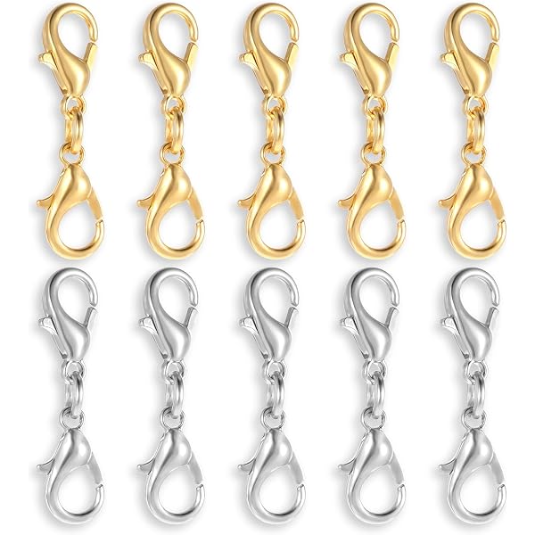 20Pcs Double Lobster Clasp Extenders Necklace Bracelet Extension Clasps For DIY